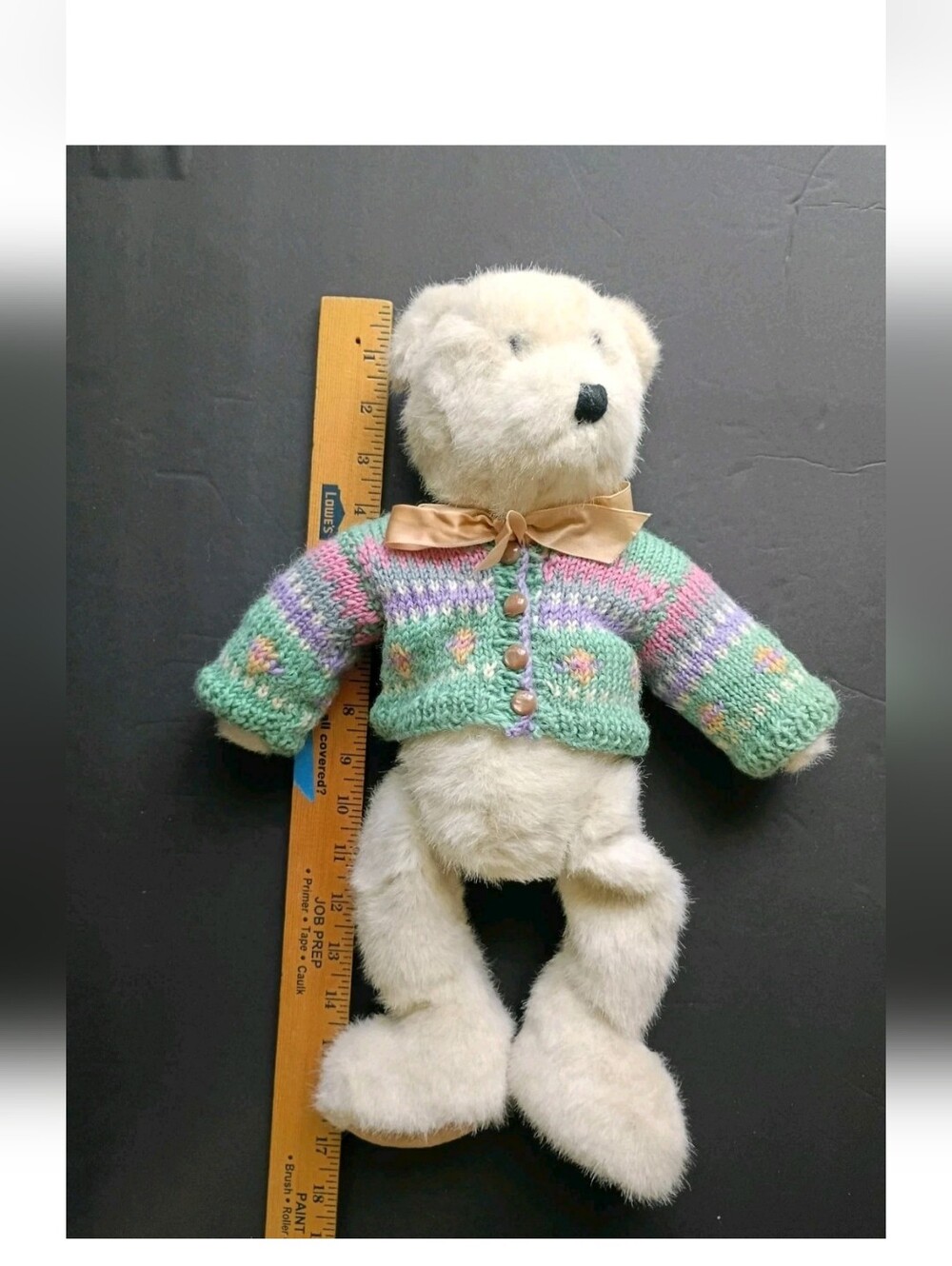 Boyd's Bears White Bear Green Crochet Sweater Pink Hands and Feet Move - Picture 4 of 12